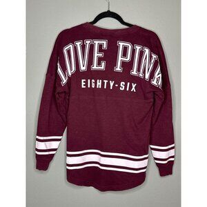 Victoria's Secret PINK Women's XS LS Crewneck Maroon White Logo Pullover Sweatsh